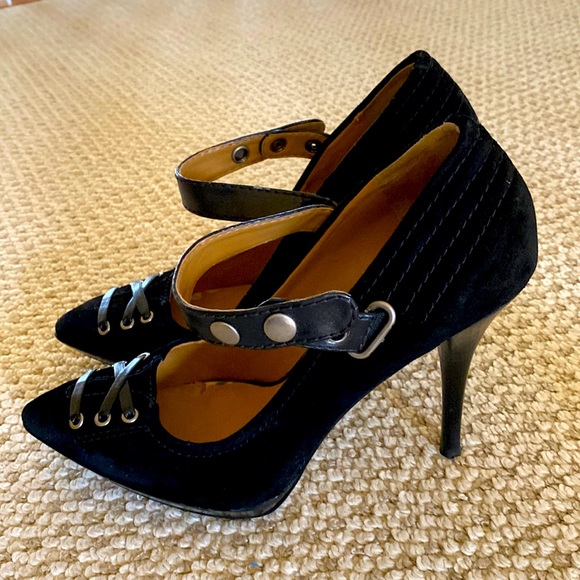 Nine West Black Suede/ Leather Mary Jane Stilleto Platform Shoes size 8M - Picture 1 of 8